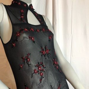 Vivienne Tam Y2K Sheer Floor Length Beaded Dress Keyhole Neck Mandarin Collar